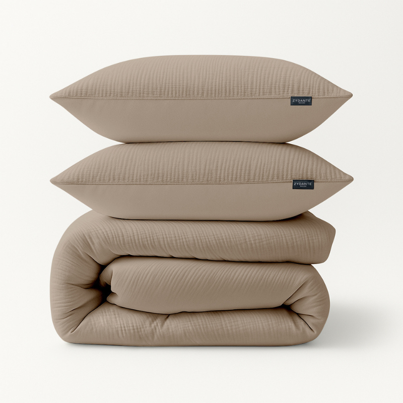 Zydante Dekbedovertrek Mousseline Taupe Effen 200x200 Cm Anti Allergie & Anti Huisstofmijt & Zacht  - 