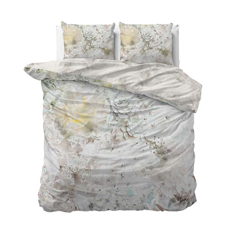 Manilla Dekbedovertrek Katoen Satijn Aurora White Patroon & Bloemen 240x200 Cm Verkoelend  - 