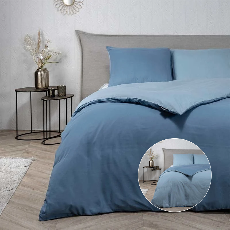 Fresh and Co Dekbedovertrek Hotel Two Tone Effen 140x200 Cm Blauw Gezien Op TV  - 