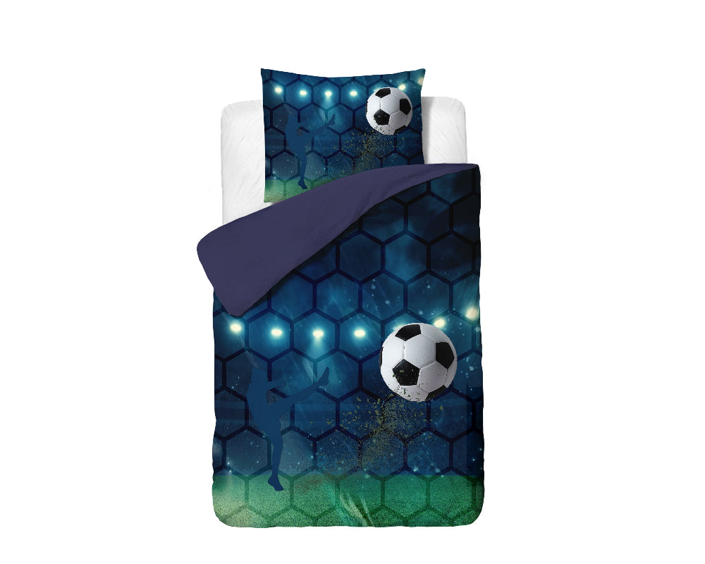 RoyalTextile - Live football kinderdekbedovertrek - Blauw - 140 x 220