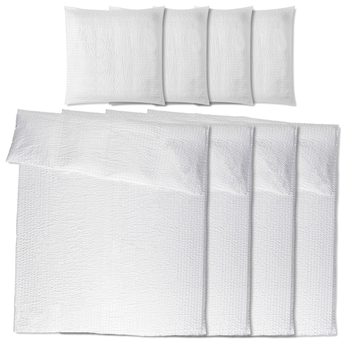 PULSIVA Voordeelpak Madisson Seersucker; 135x200 cm (BxL), 80x80 cm (LxB); wit; 4 set / verpakking