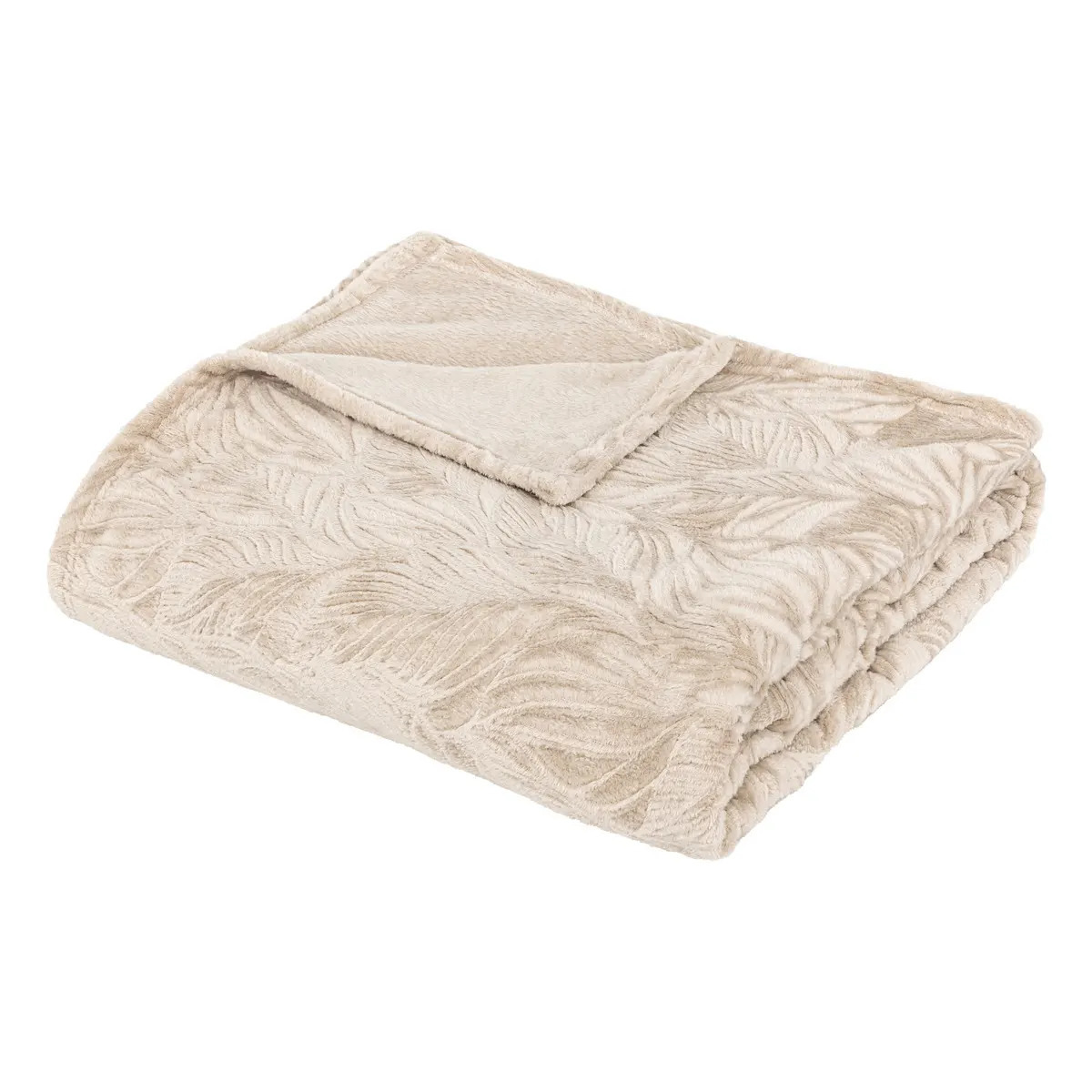 Atmosphera Plaid/bankdeken/bedsprei Leafes - beige - 180 x 230 cm - 2 persoons -