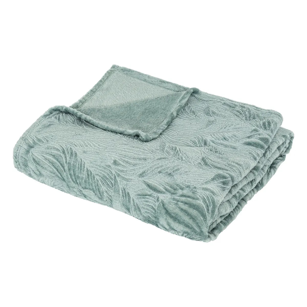 Atmosphera Plaid/bankdeken/bedsprei Leafes - ijsblauw - 180 x 230 cm - 2 persoons -