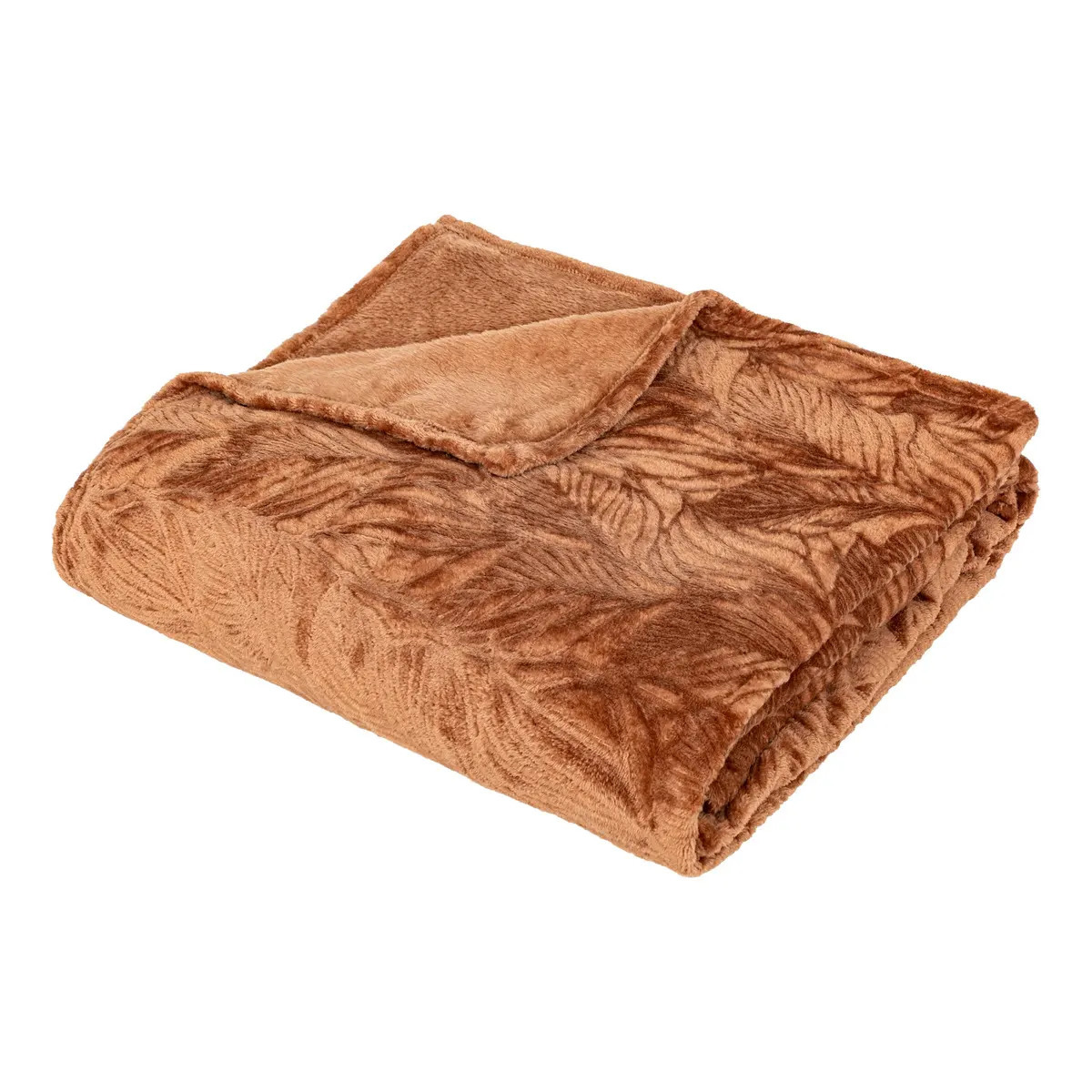 Atmosphera Plaid/bankdeken/bedsprei Leafes - terracotta - 180 x 230 cm - 2 persoons -