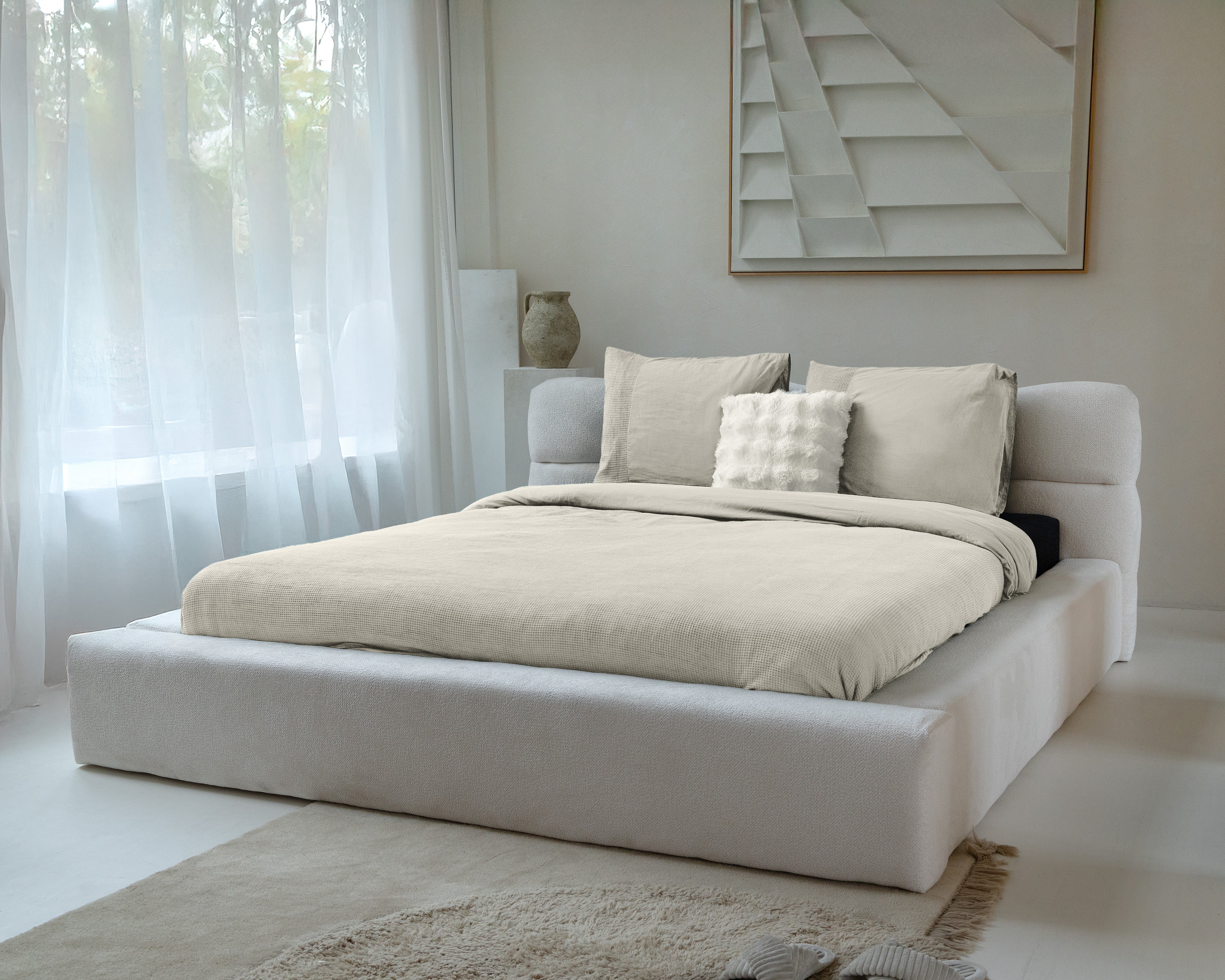 RoyalTextile - Waffle Beige Dekbedovertrek - 200 x 200/260
