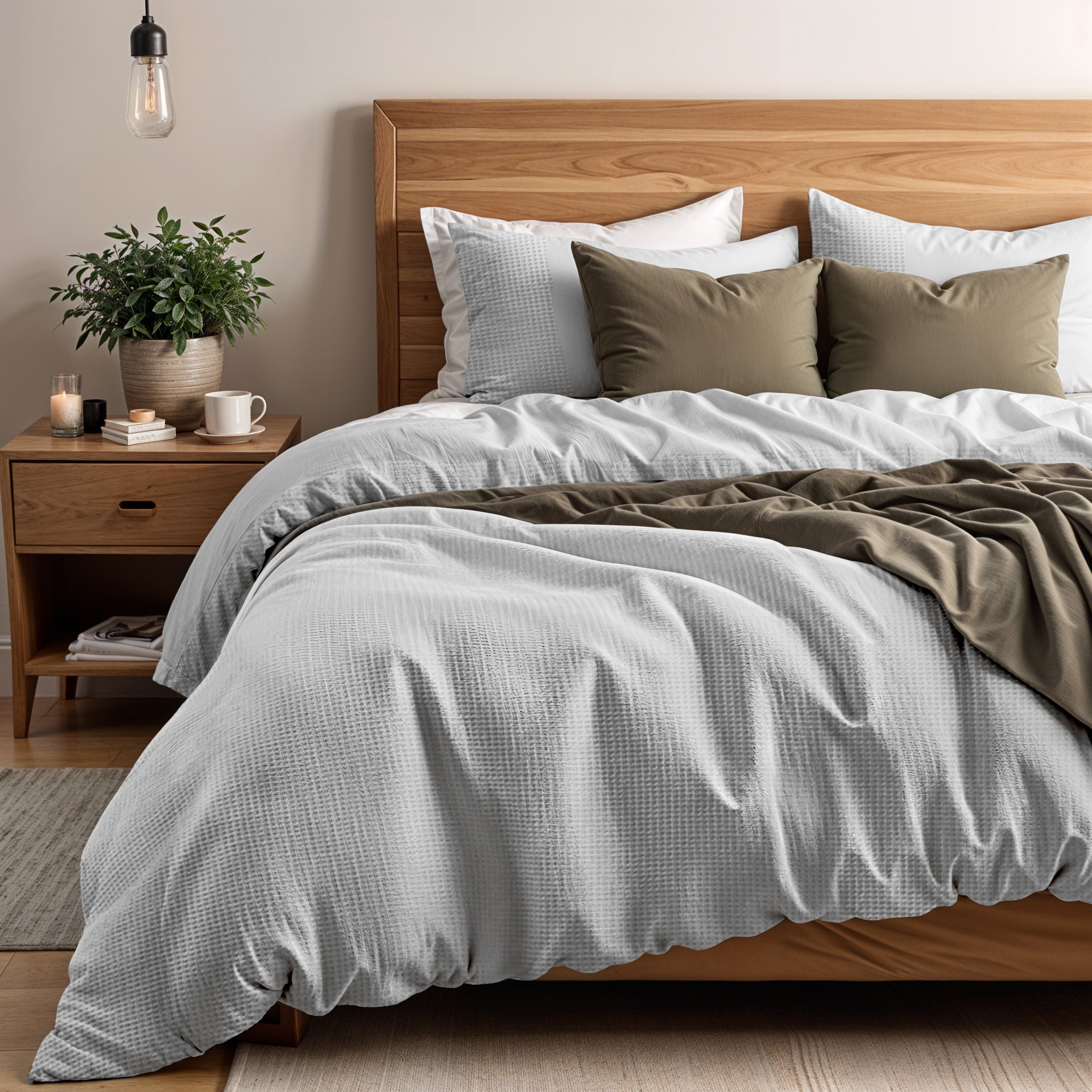RoyalTextile - Waffle Grijs Dekbedovertrek - 200 x 200/260