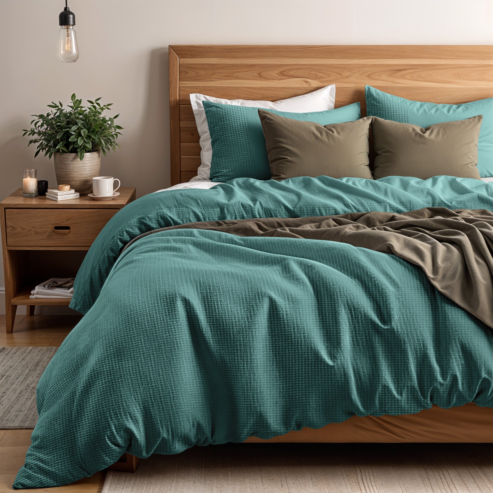 RoyalTextile - Waffle Groen Dekbedovertrek - 200 x 200/260