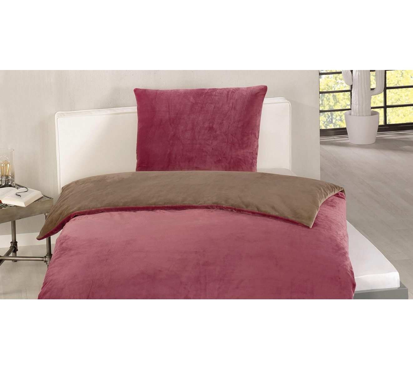 Gözze Tweezijdig te gebruiken overtrekset Superpluis in mt. 135x200 of 155x220 cm Fleece behaaglijk warm in de winter, dekbedovertrek met reversible-look (2-delig)