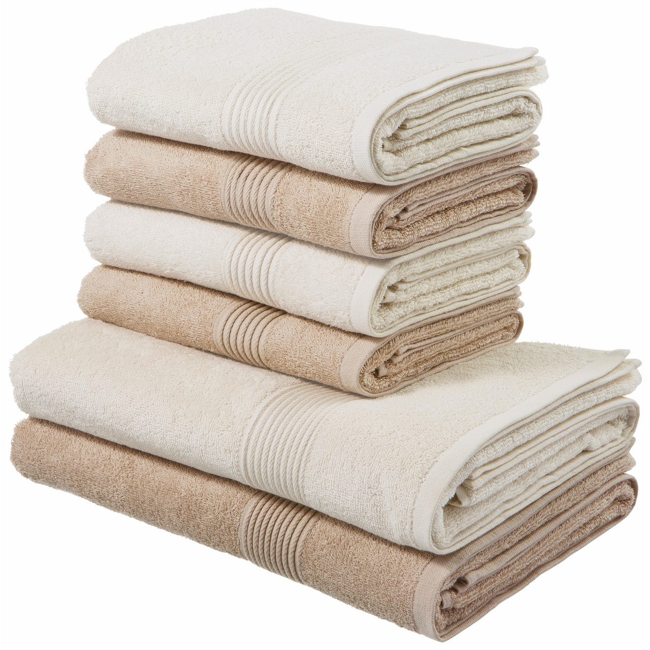 My home Handdoekenset Anna, 2 douchehanddoeken 70x140, 4 handdoeken 50x100 Handdoekset, gestreept randdessin, 100% katoen, tweekleurig (set, 6-delig)