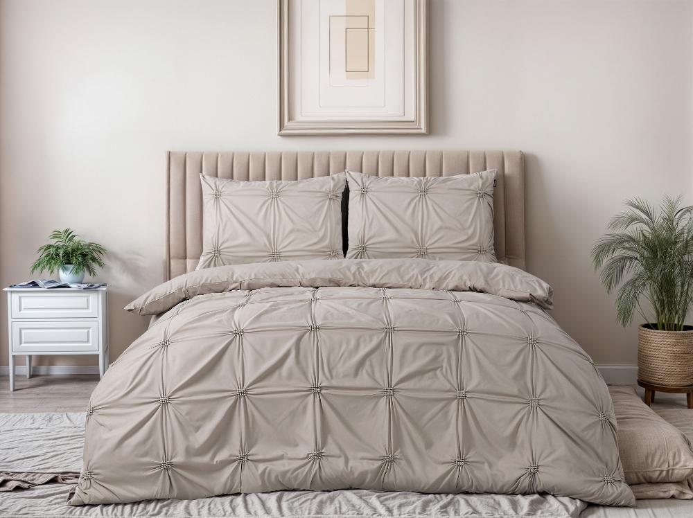 RoyalTextile - Punch Pintuck Dekbedovertrek Micropercal - Taupe - 140 x 220