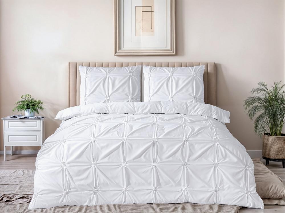 RoyalTextile - Punch Pintuck Dekbedovertrek Micropercal - Wit - 200 x 220