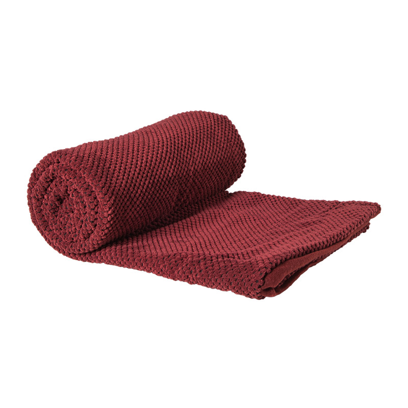 Xenos Plaid blokjes - bordeaux - 130x160 cm