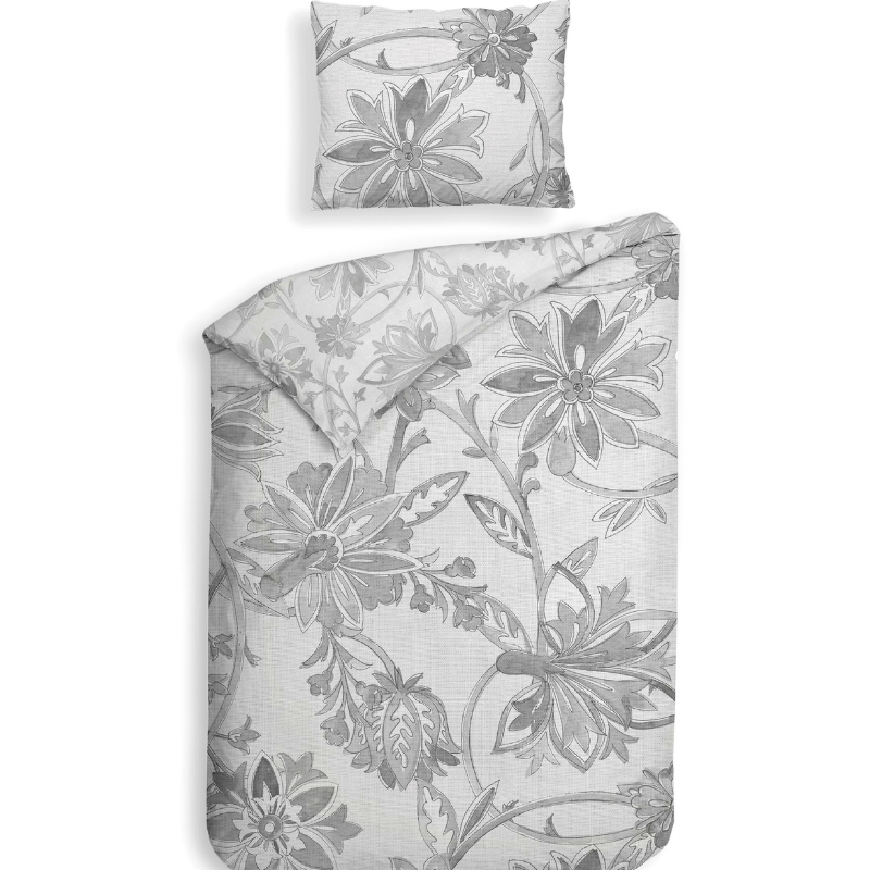 Heckett Lane Dekbedovertrek Neva Katoen Satijn Grijs Bloemen 140x200 Cm Anti Allergie  - 