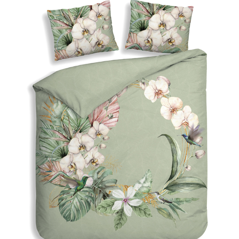 Heckett Lane Dekbedovertrek Ana Katoen Satijn Groen Bloemen 140x200 Cm Anti Allergie  - 