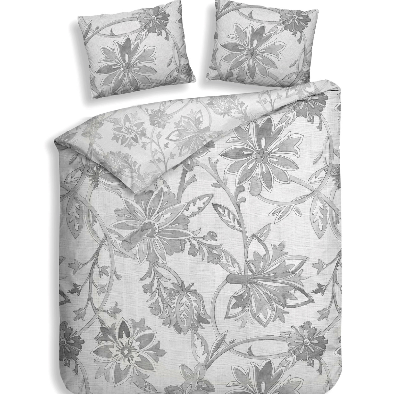 Heckett Lane Dekbedovertrek Neva Katoen Satijn Grijs Bloemen 200x200 Cm Anti Allergie  - 