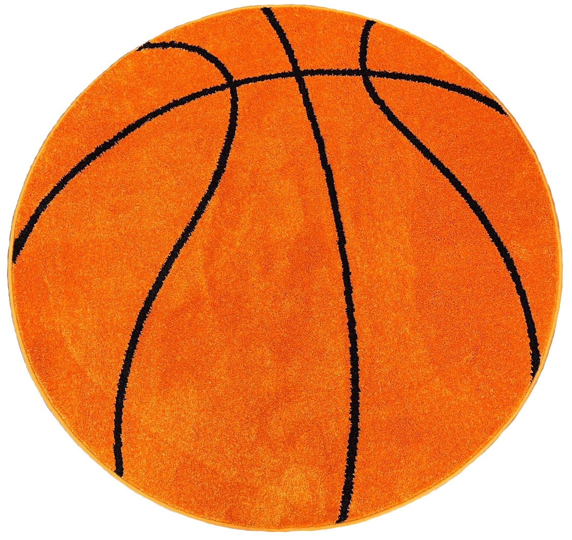 Merinos Karpet24 Rond Vloerkleed - Basketbal Design voor de Kinderkamer | Oranje/Zwart-Ø 120 cm