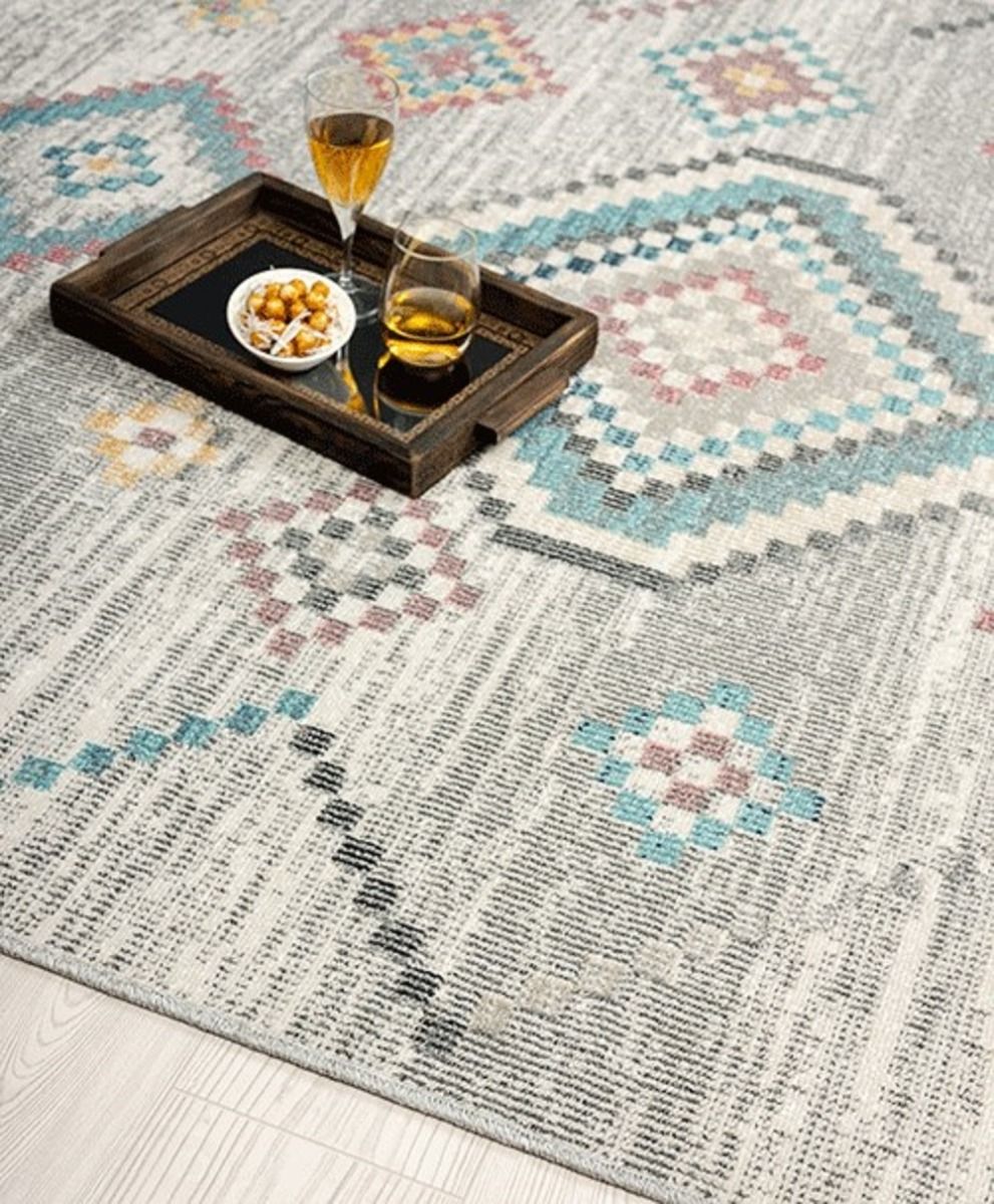 Merinos Karpet24 Salsa - Binnen & Buiten Vloerkleed in Blend Aztec Stijl, Grijs Blauw-80 x 300 cm