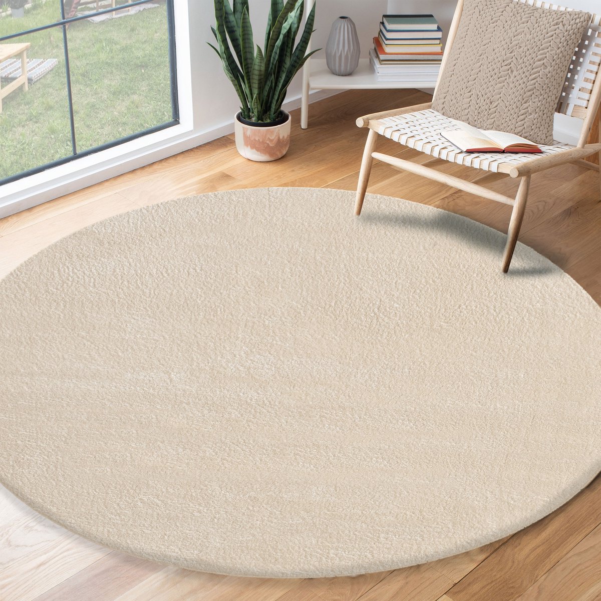 Merinos Karpet24 Loft - Luxe, Fluweelzacht Effen Vloerkleed in Beige, Modern & Stijlvol-Ø 160 cm rond