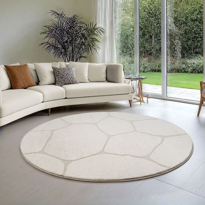 Merinos Luxe Japandi Vloerkleed Elio - Crème Natuursteenlook-Ø 120 cm rond