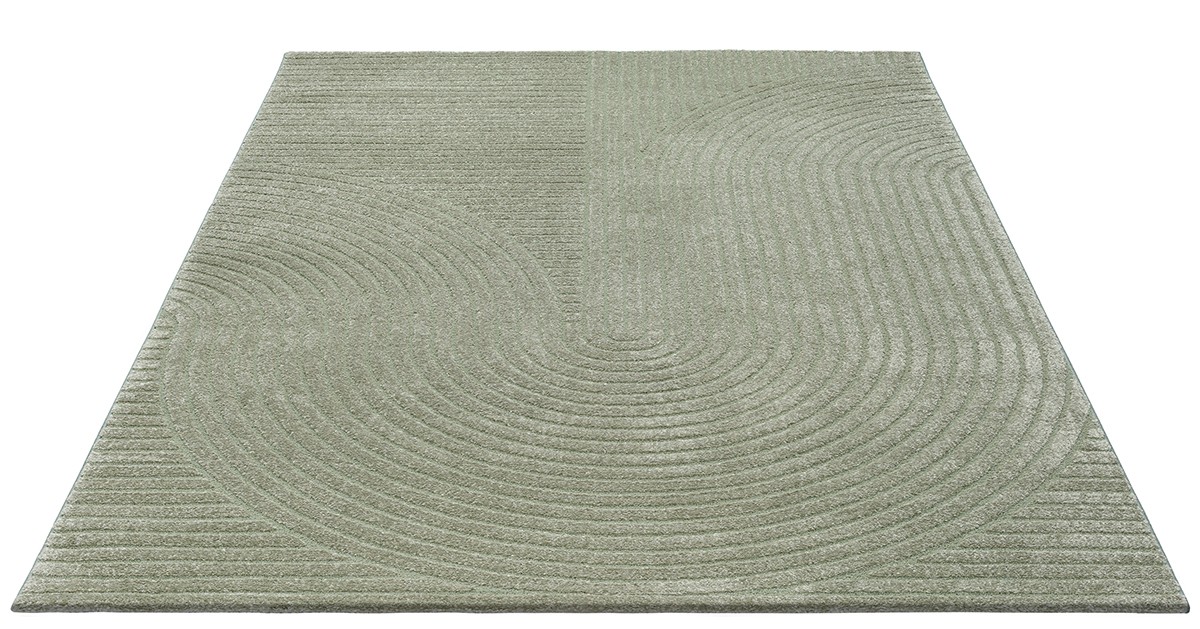 Merinos Vloerkleed Elio Japandi - Modern Design met Halve Cirkels in Groen-140 x 200 cm