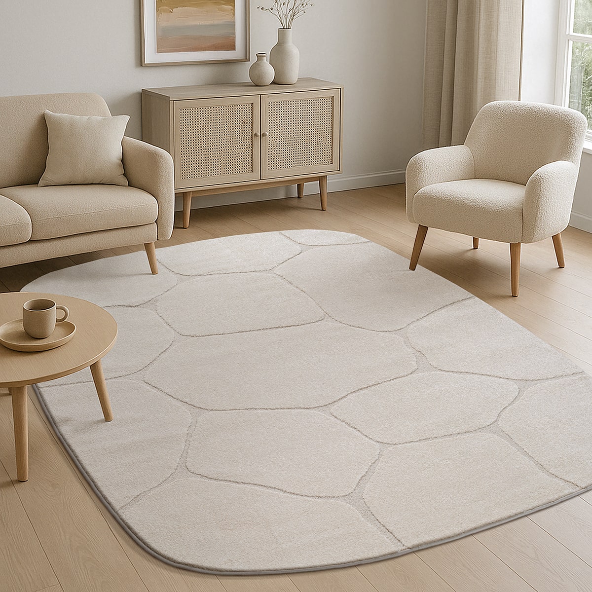 Merinos Luxe Japandi Vloerkleed Elio - Crème Natuursteenlook-160 x 230 ovaal