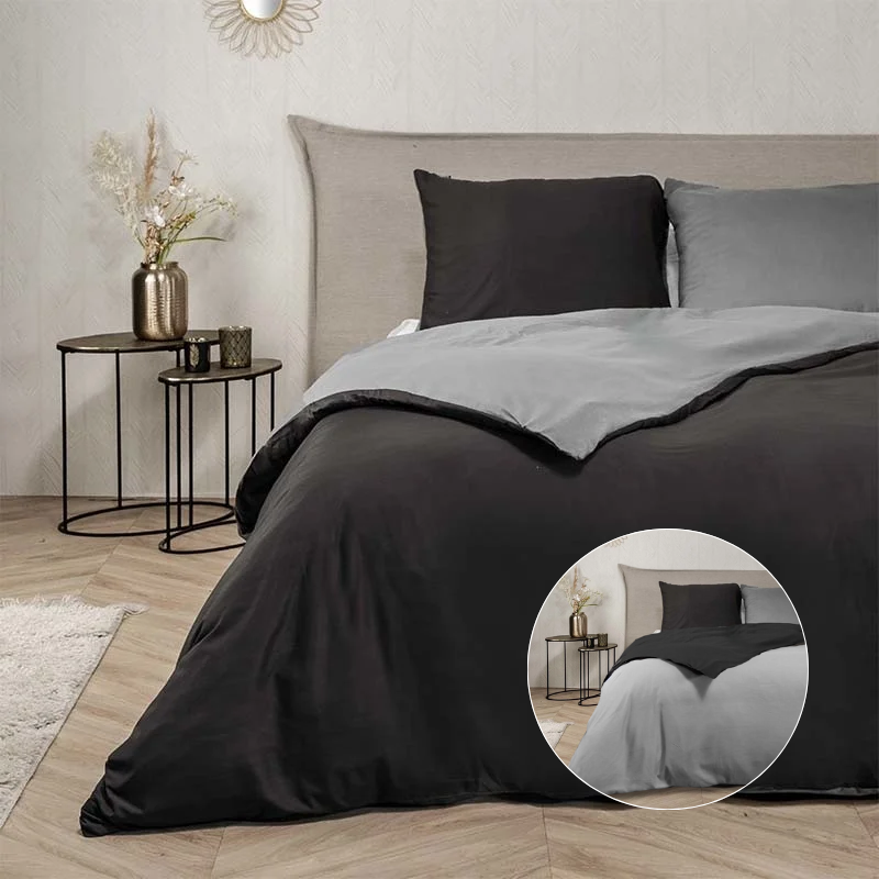 Fresh and Co Dekbedovertrek Hotel Two Tone Effen 140x200 Cm Antraciet Gezien Op TV  - 