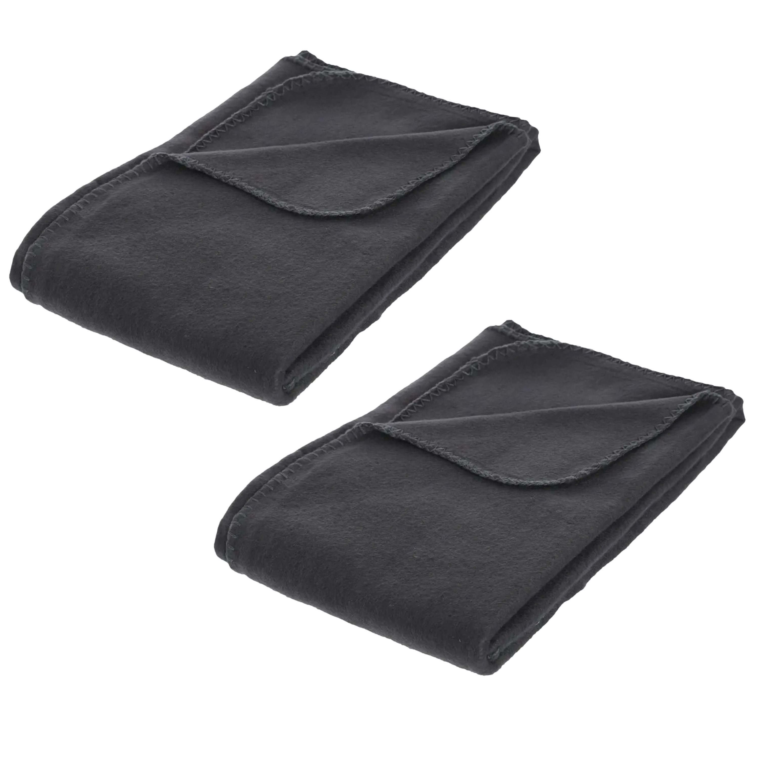 Atmosphera Polar Fleece deken of plaid - 2x - antraciet - 125 x 150 cm - polyester - Bankdeken - Fleece plaid -