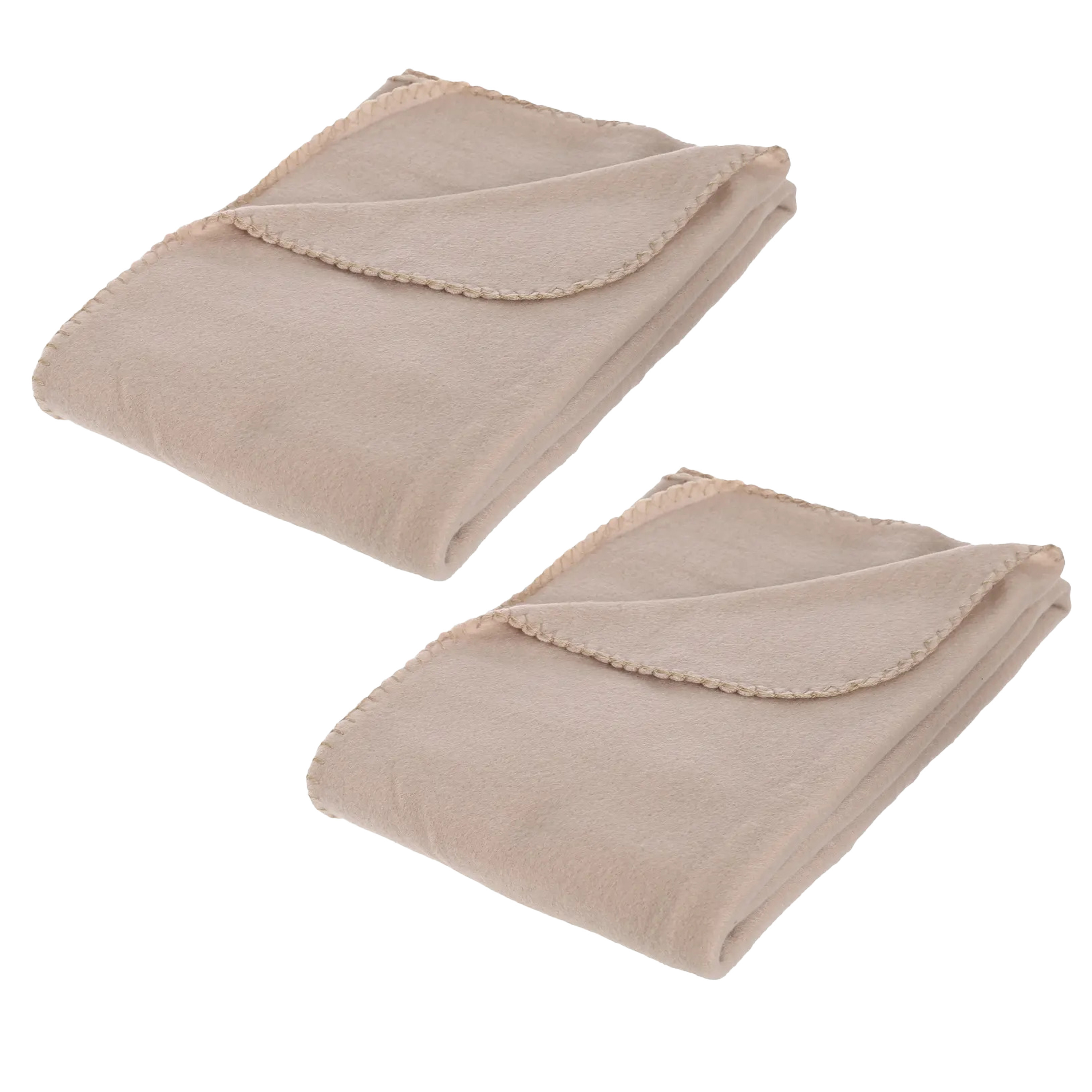 Atmosphera Polar Fleece deken of plaid - 2x - beige - 125 x 150 cm - polyester - Bankdeken - Fleece plaid -