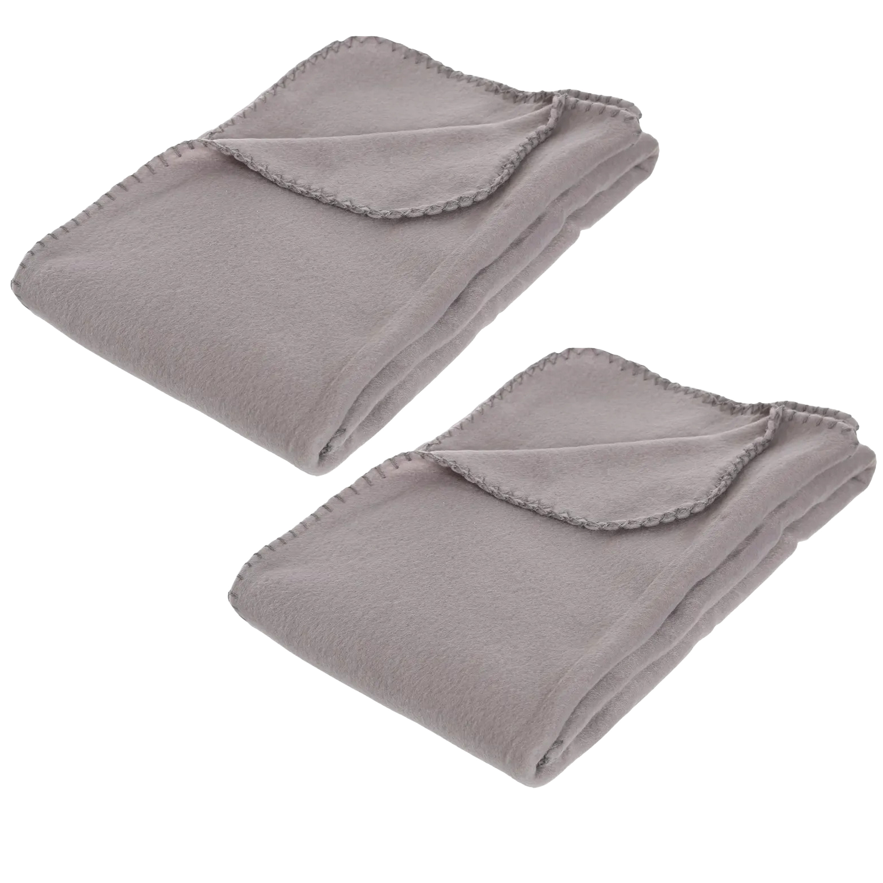 Atmosphera Polar Fleece deken of plaid - 2x - grijs - 125 x 150 cm - polyester - Bankdeken - Fleece plaid -