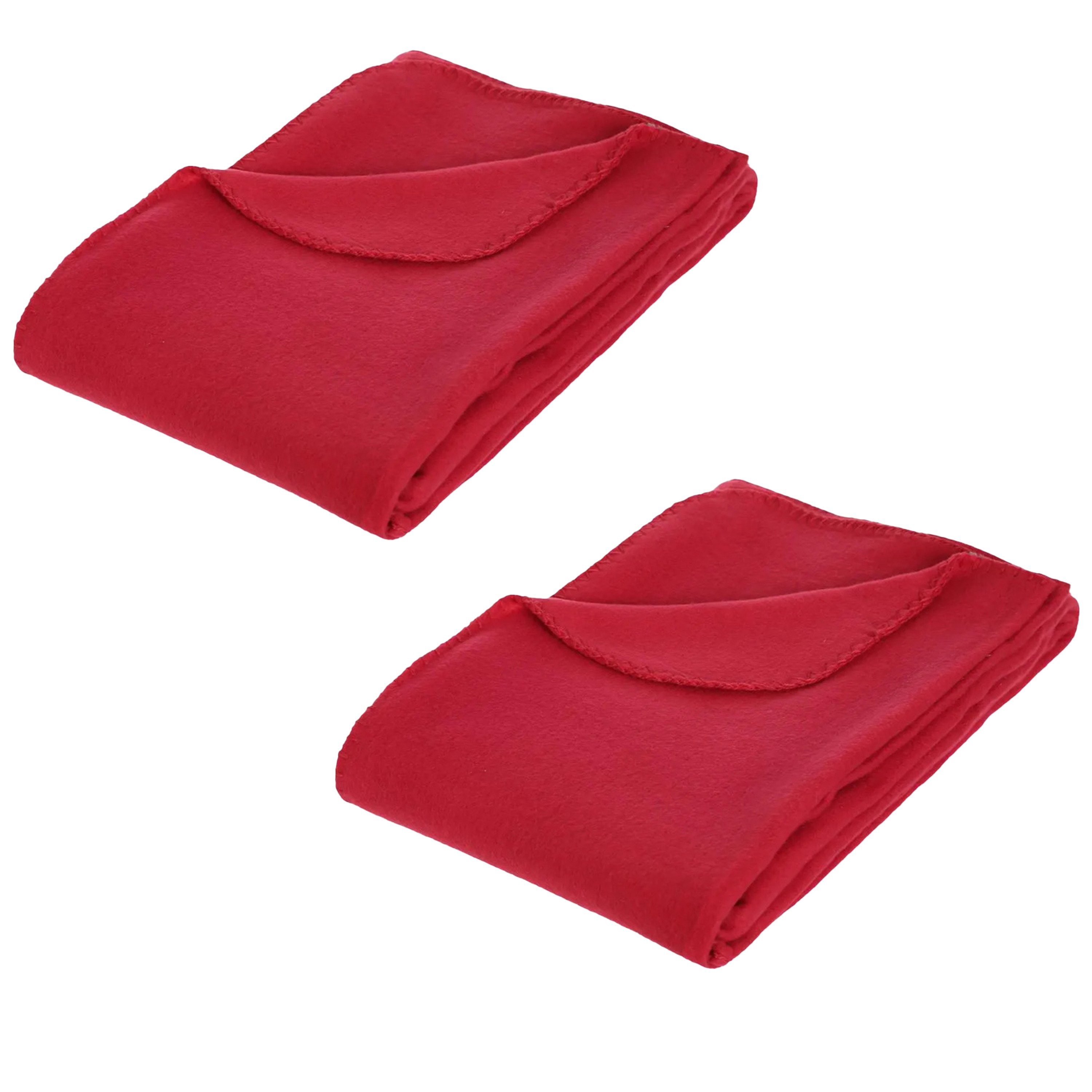 Atmosphera Polar Fleece deken of plaid - 2x - rood - 125 x 150 cm - polyester - Bankdeken - Fleece plaid -