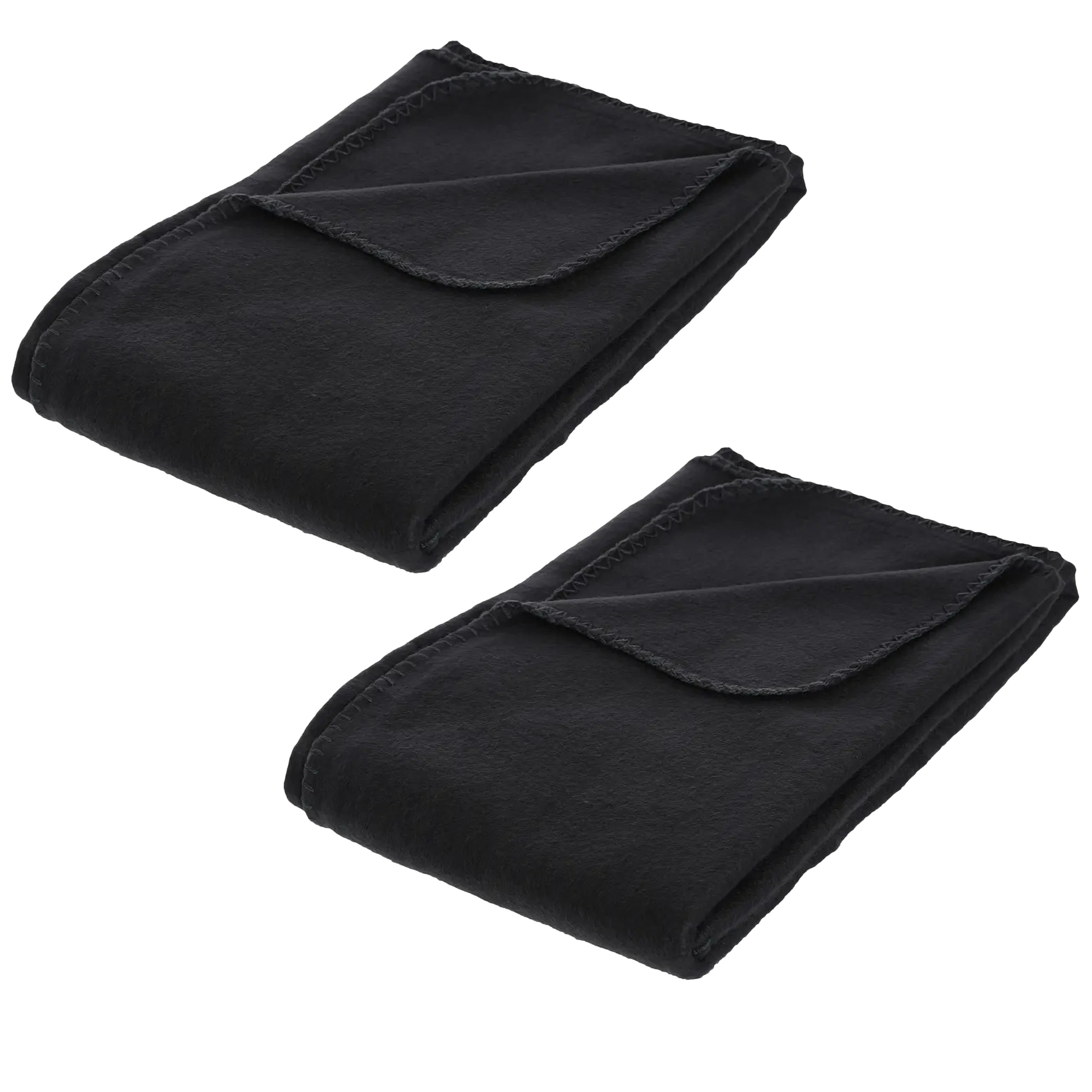 Atmosphera Polar Fleece deken of plaid - 2x - zwart - 125 x 150 cm - polyester - Bankdeken - Fleece plaid -