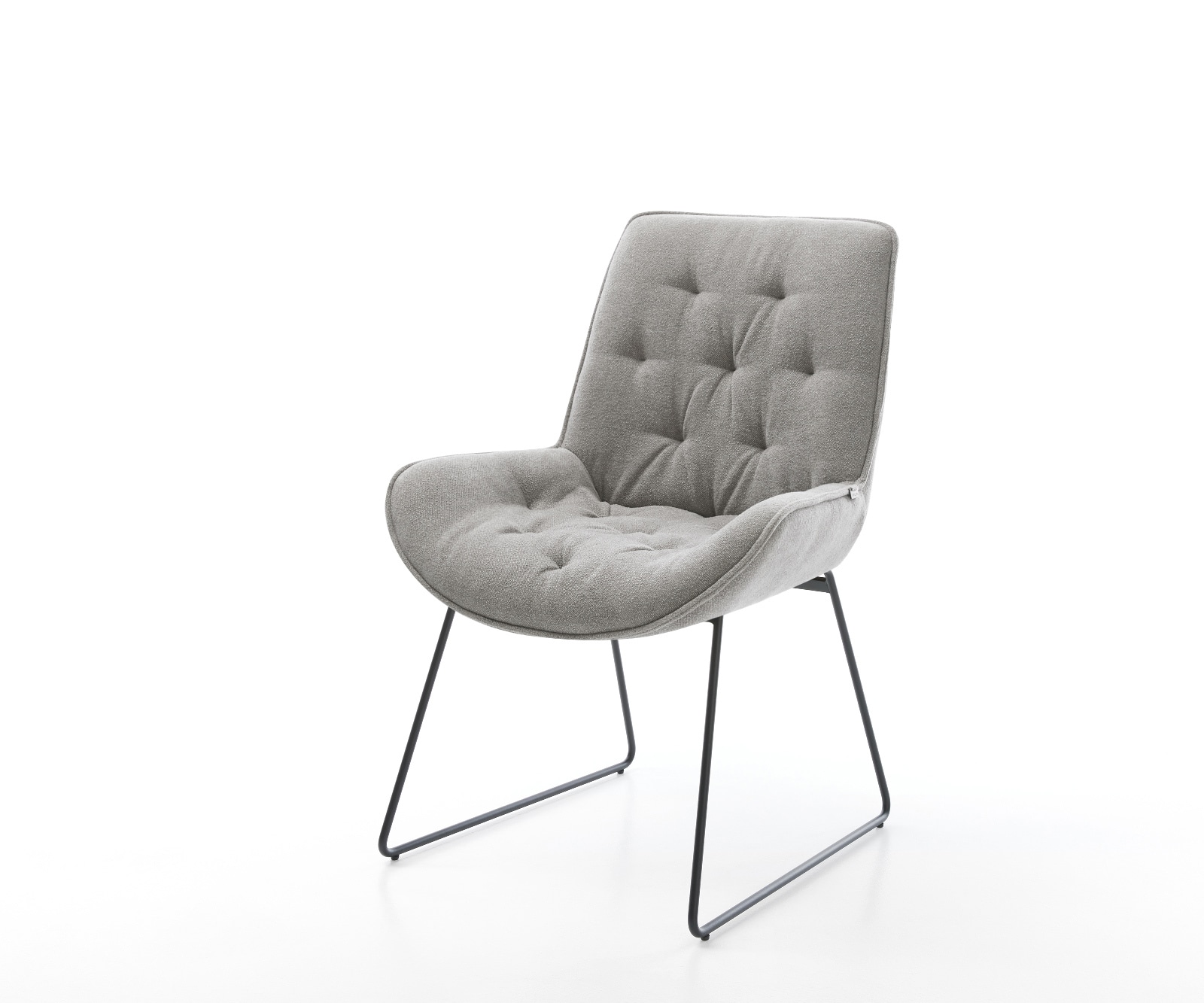 DELIFE Esszimmerstuhl Taimi-Flex Strukturstoff Soft Grau Kufengestell Schwarz