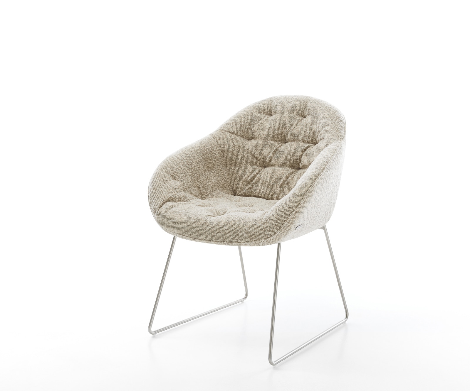 DELIFE Esszimmerstuhl Gaio-Flex Webstoff Soft Beige Kufengestell Edelstahl
