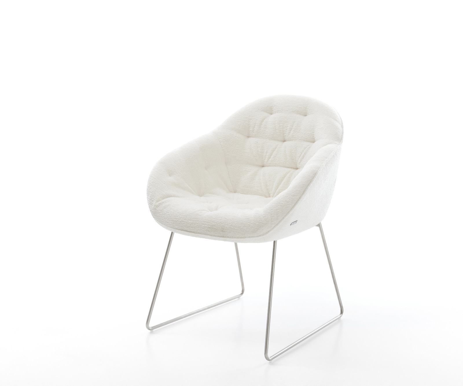 DELIFE Esszimmerstuhl Gaio-Flex Bouclé Soft Beige Kufengestell Edelstahl