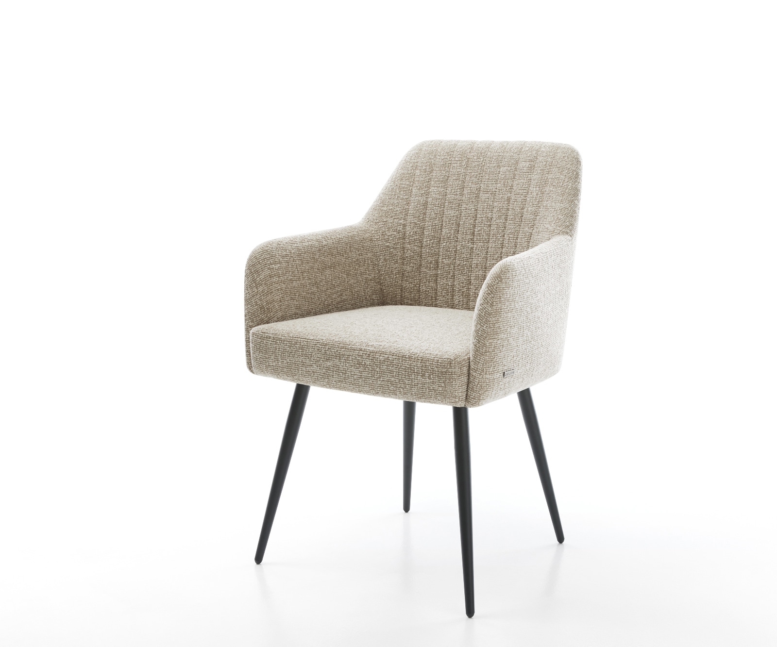DELIFE Esszimmerstuhl Greg-Flex Webstoff Soft Beige 4-Fuß konisch Schwarz Taschenfederkern