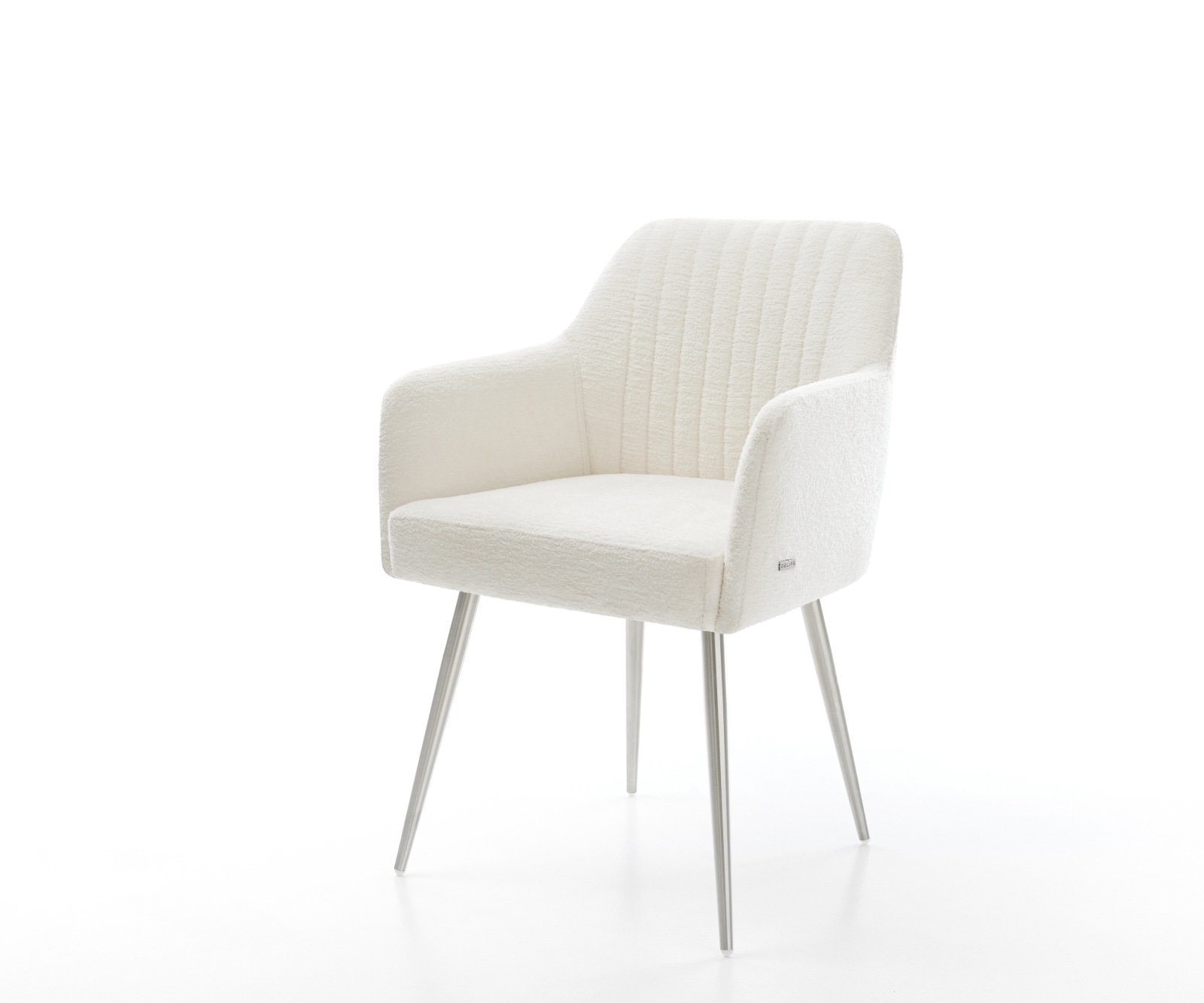 DELIFE Esszimmerstuhl Greg-Flex Bouclé Soft Beige 4-Fuß konisch Edelstahl Taschenfederkern