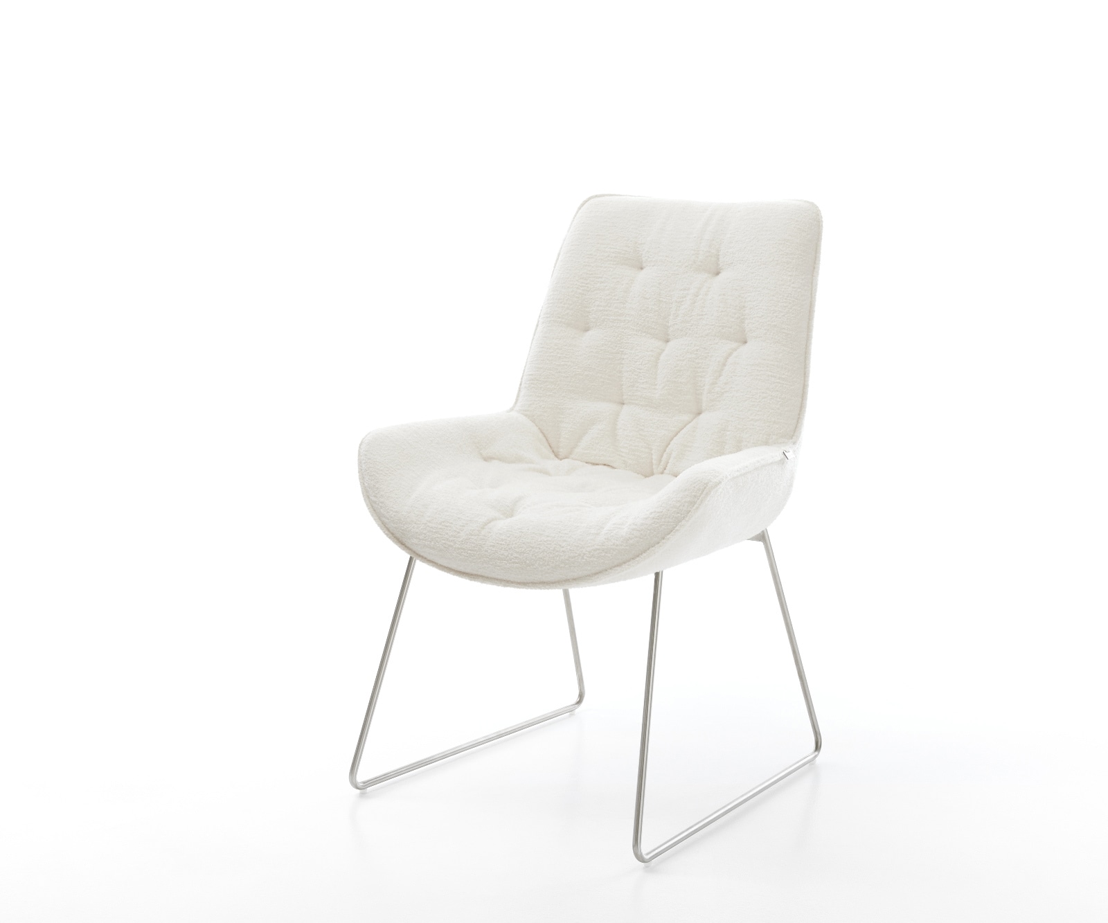 DELIFE Esszimmerstuhl Taimi-Flex Bouclé Soft Beige Kufengestell Edelstahl