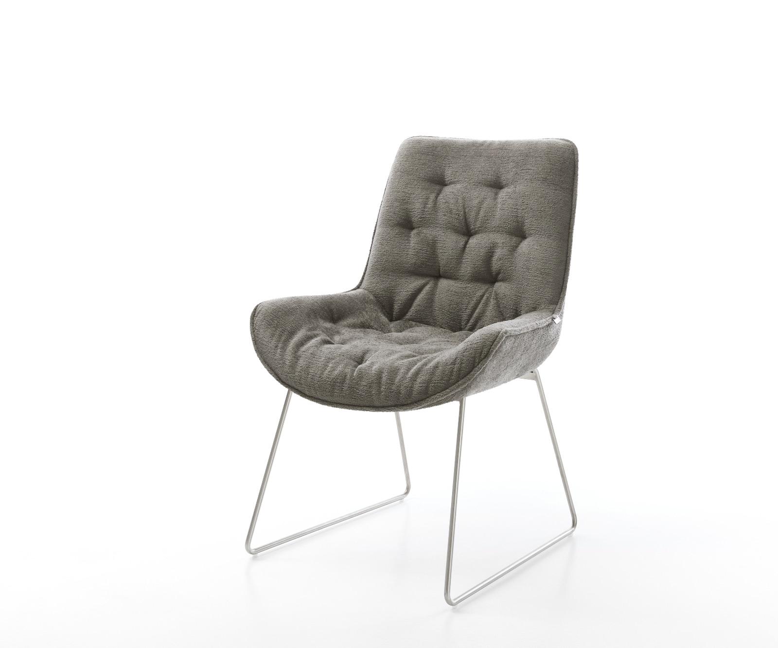 DELIFE Esszimmerstuhl Taimi-Flex Bouclé Soft Schlamm Kufengestell Edelstahl