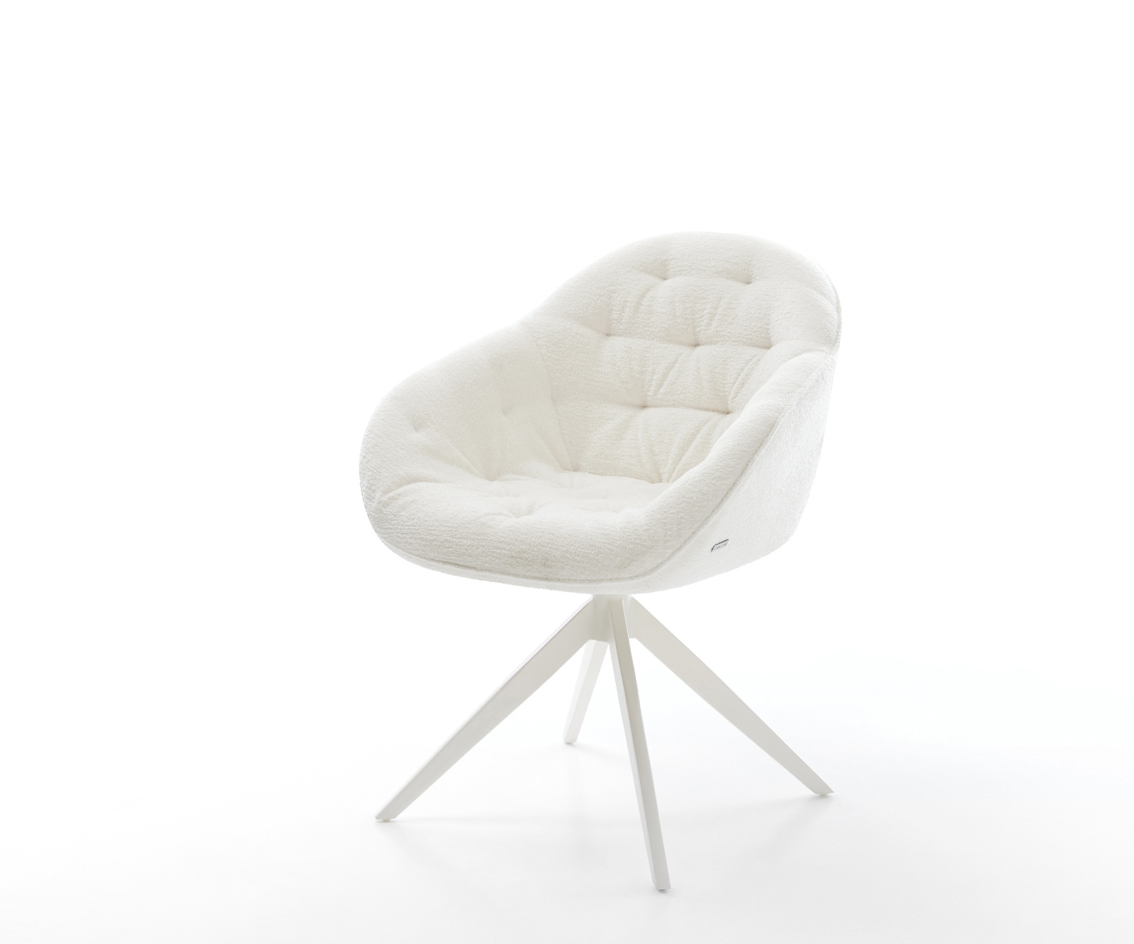 DELIFE Drehstuhl Gaio-Flex Bouclé Soft Beige Kreuzgestell breit Weiß 360° drehbar Wippfunktion