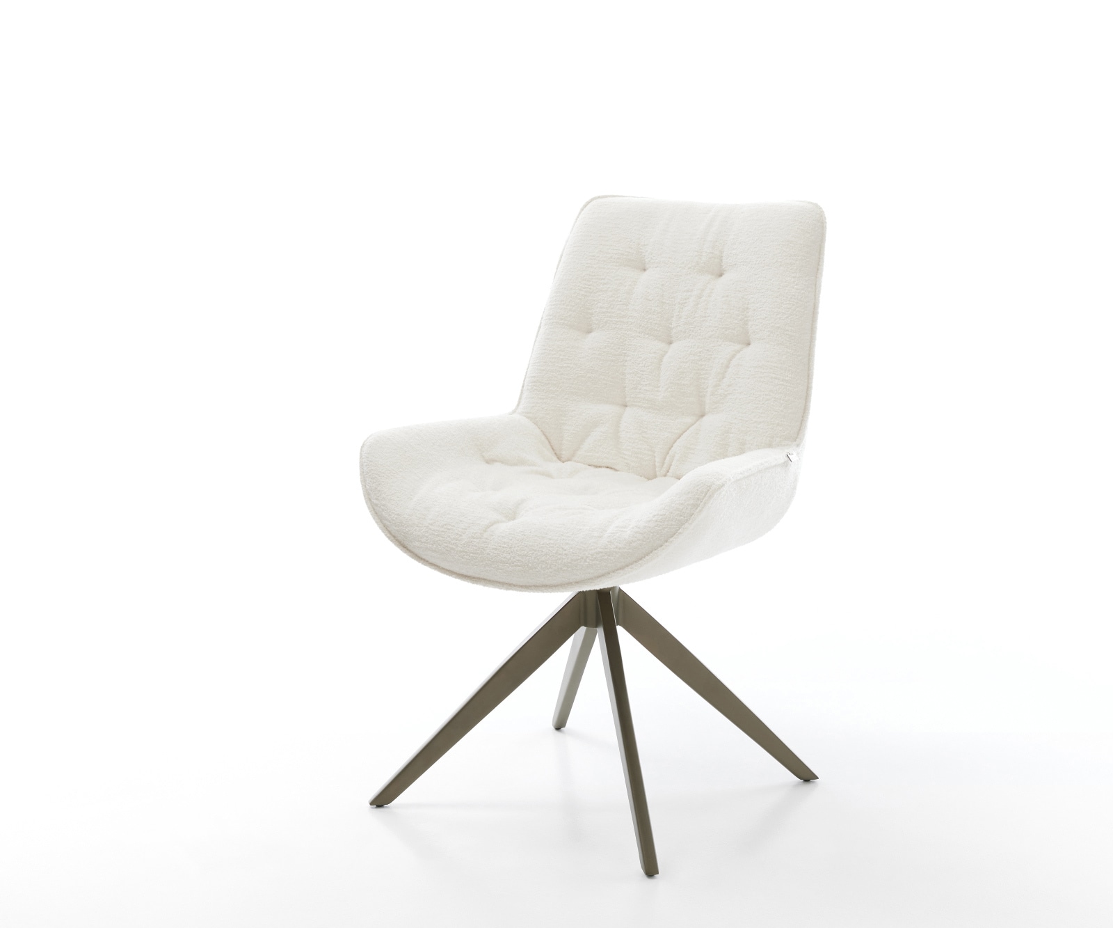 DELIFE Drehstuhl Taimi-Flex Bouclé Soft Beige Kreuzgestell breit Effektfinish Titan 360° drehbar Wippfunktion