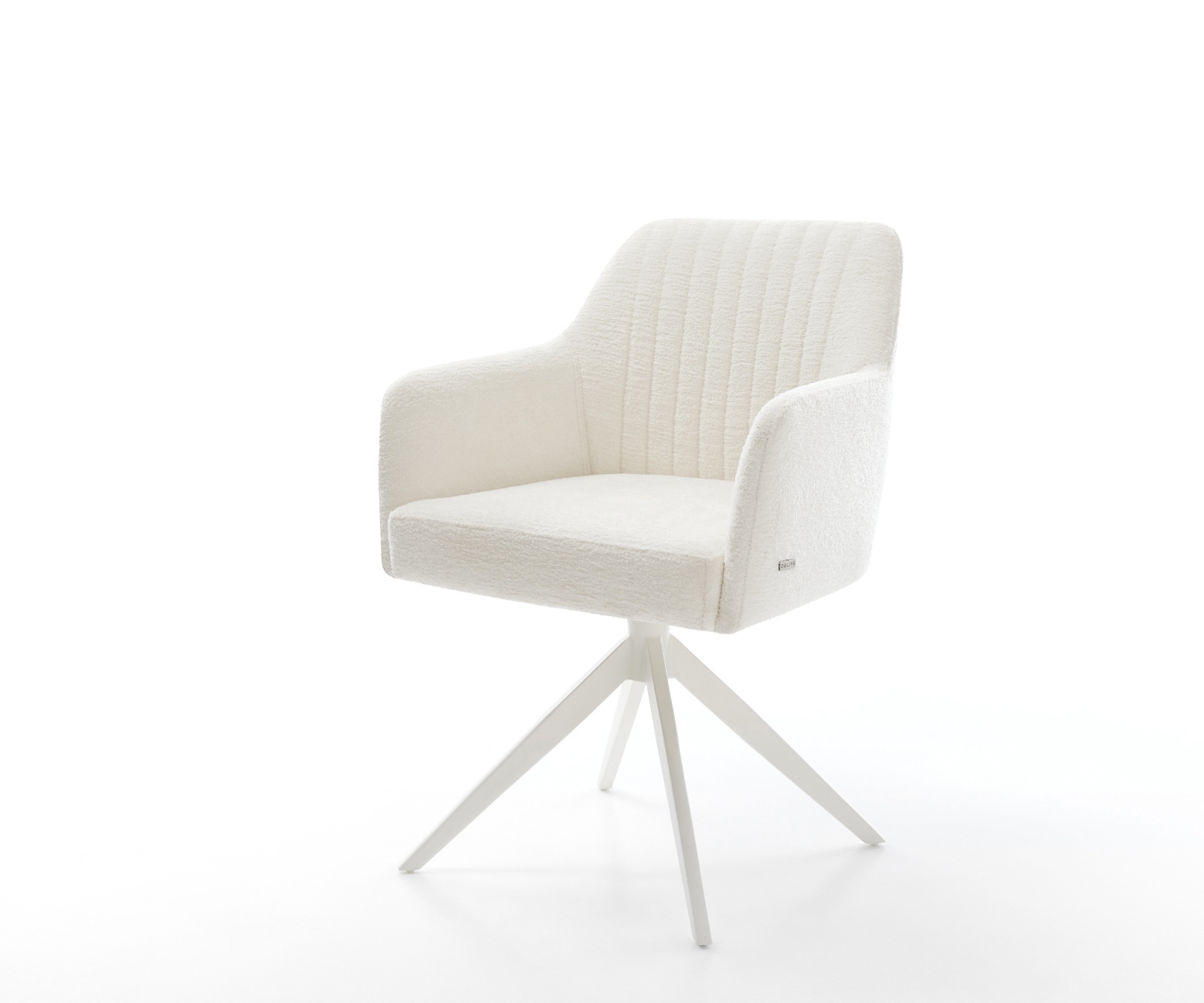 DELIFE Drehstuhl Greg-Flex Bouclé Soft Beige Kreuzgestell breit Weiß 360° drehbar Wippfunktion Taschenfederkern