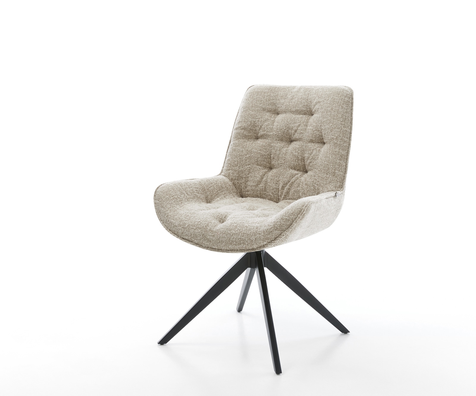 DELIFE Drehstuhl Taimi-Flex Webstoff Soft Beige Kreuzgestell breit Schwarz 360° drehbar Wippfunktion
