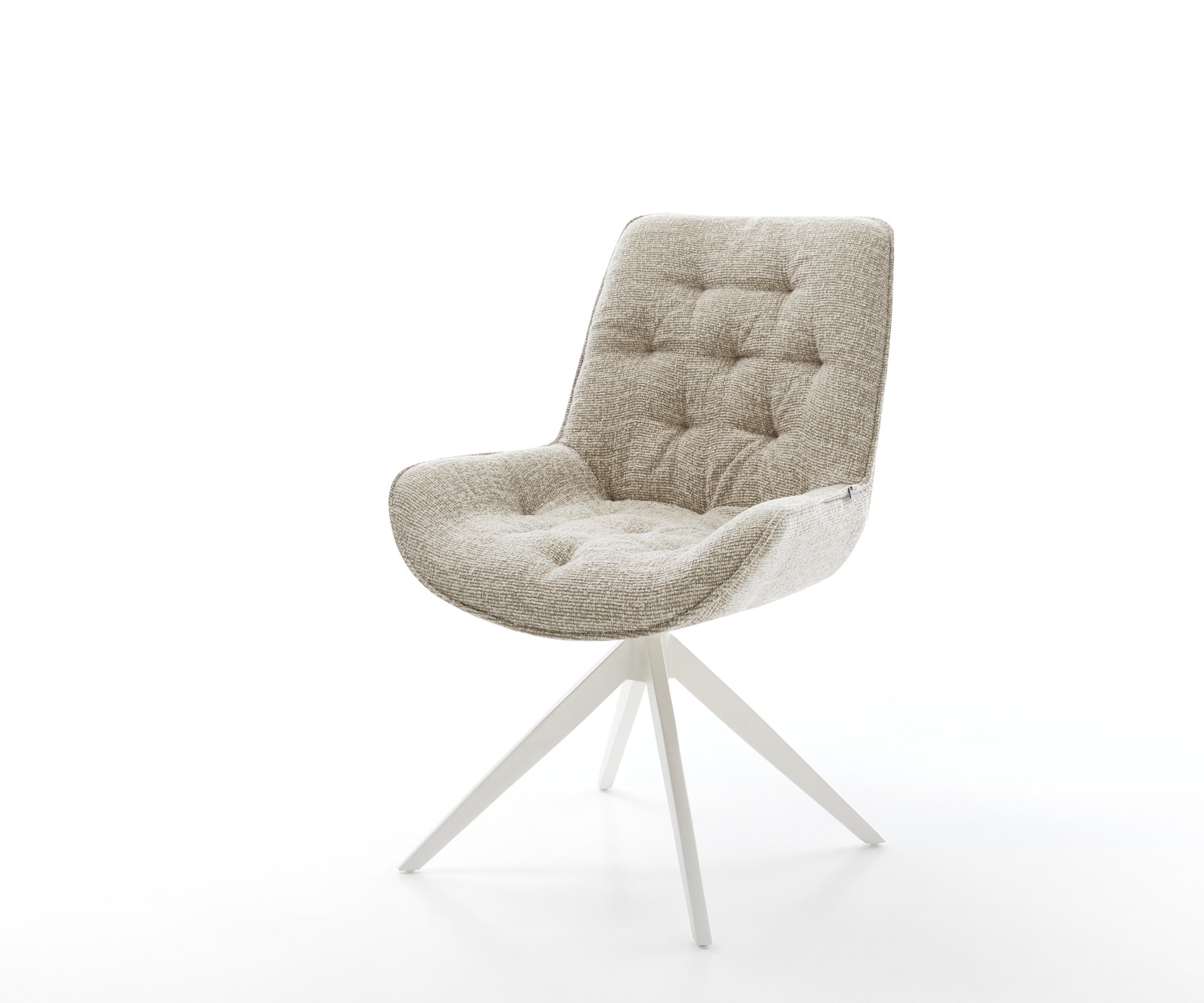 DELIFE Drehstuhl Taimi-Flex Webstoff Soft Beige Kreuzgestell breit Weiß 360° drehbar Wippfunktion