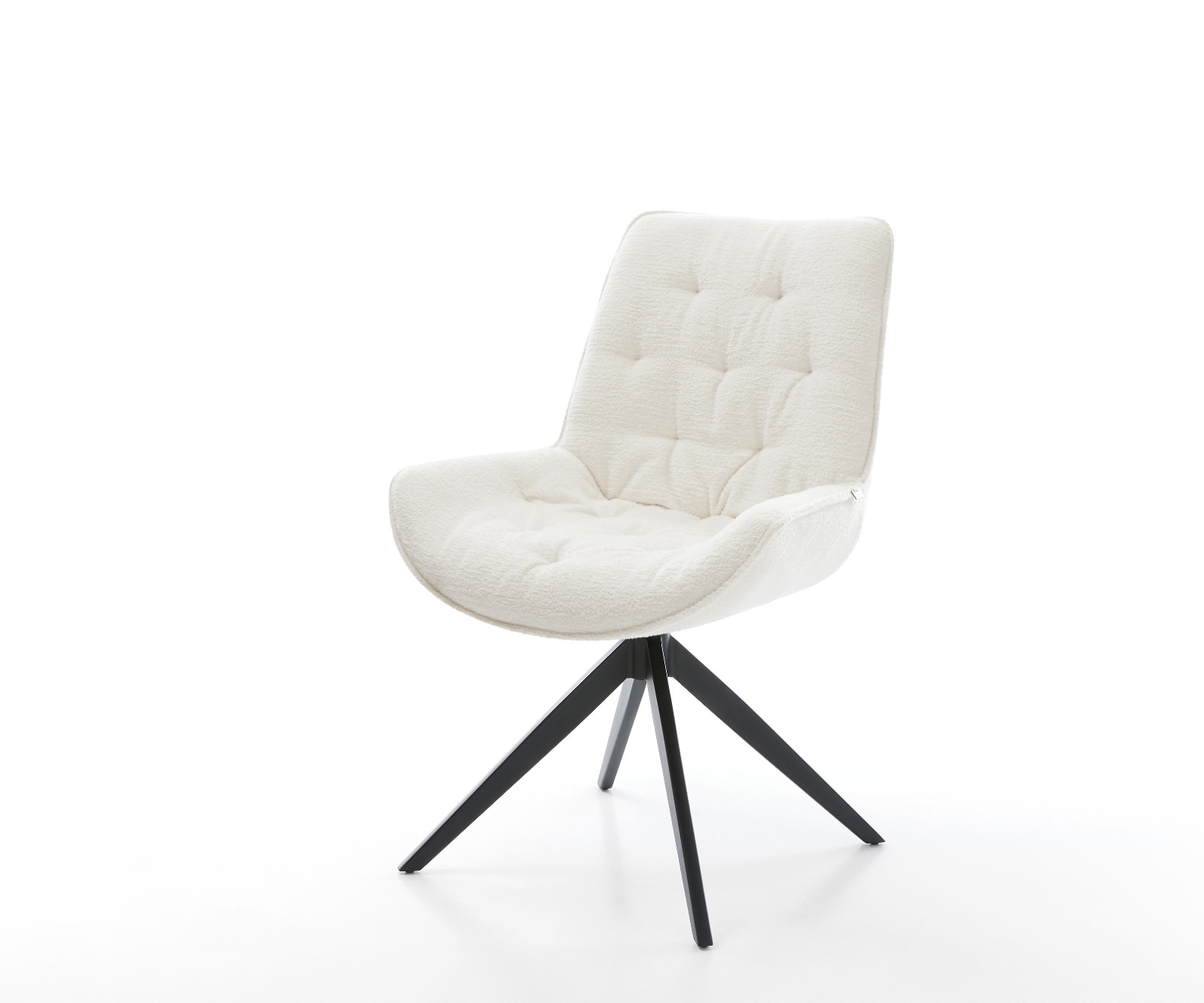 DELIFE Drehstuhl Taimi-Flex Bouclé Soft Beige Kreuzgestell breit Schwarz 360° drehbar Wippfunktion