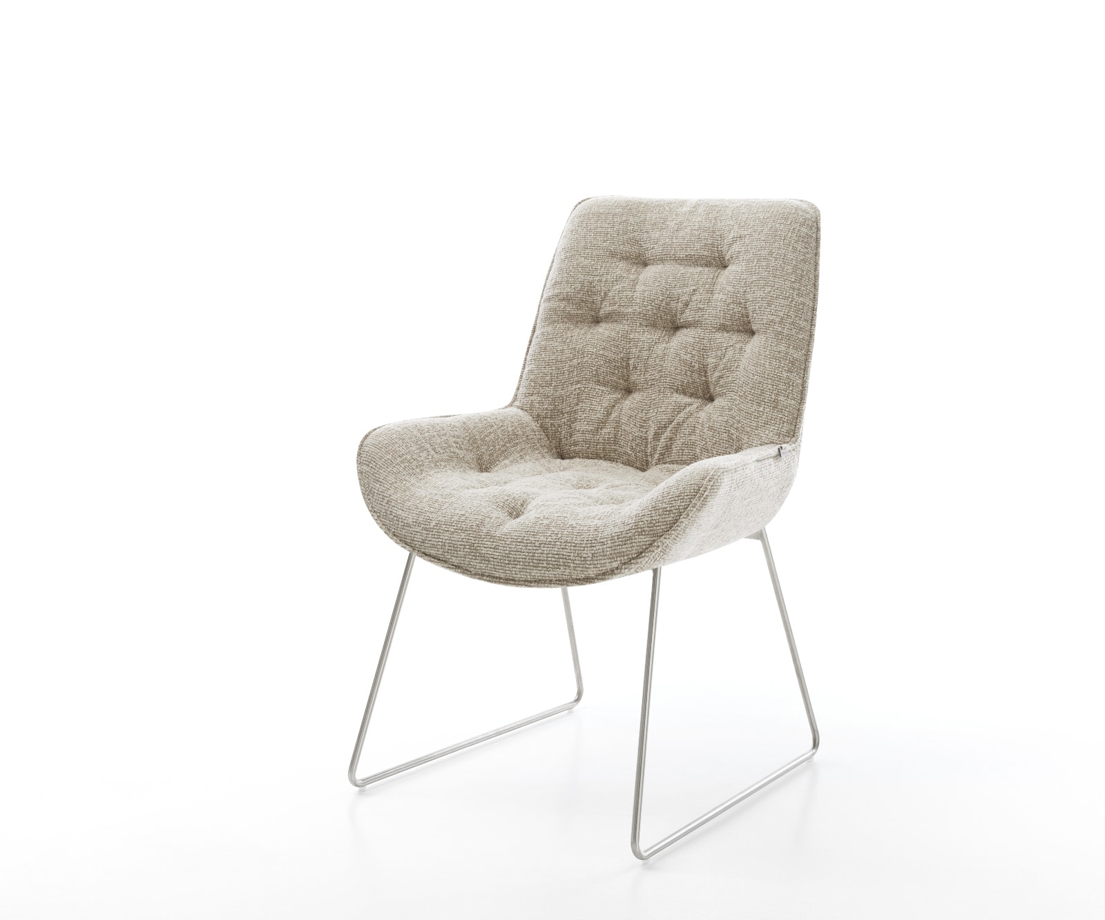 DELIFE Esszimmerstuhl Taimi-Flex Webstoff Soft Beige Kufengestell Edelstahl