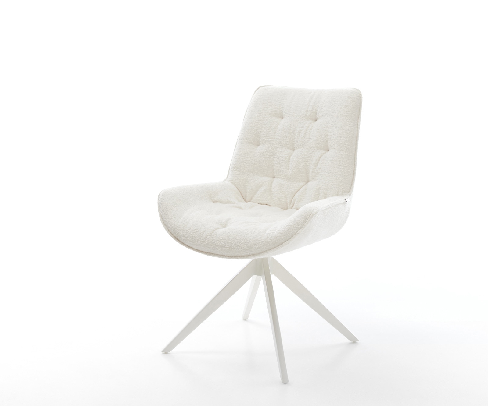 DELIFE Drehstuhl Taimi-Flex Bouclé Soft Beige Kreuzgestell breit Weiß 360° drehbar Wippfunktion