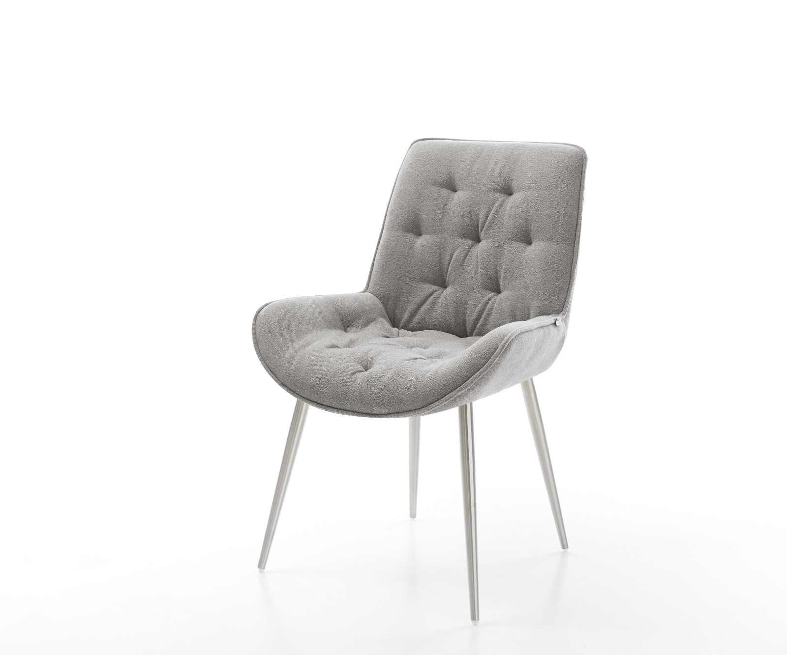 DELIFE Esszimmerstuhl Taimi-Flex Strukturstoff Soft Grau 4-Fuß konisch Edelstahl