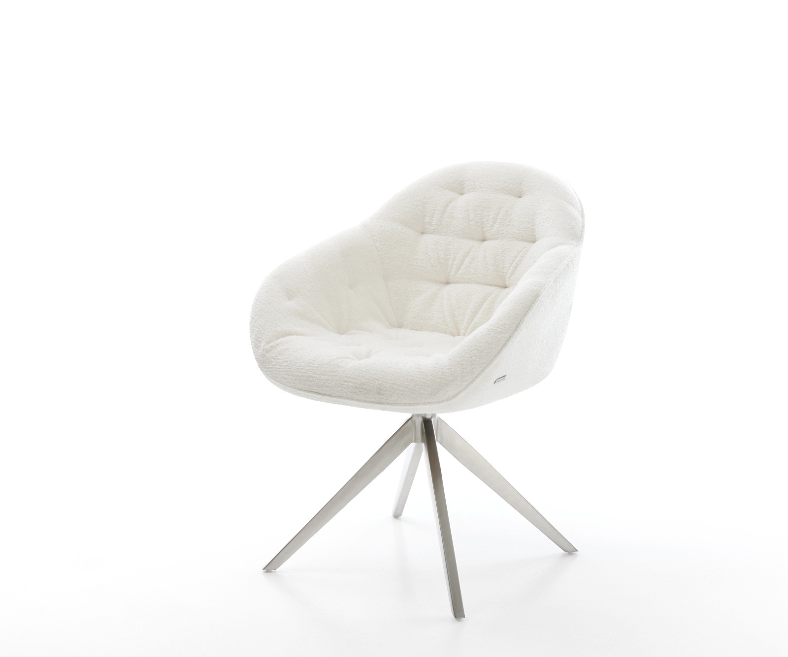 DELIFE Drehstuhl Gaio-Flex Bouclé Soft Beige Kreuzgestell breit Edelstahl 360° drehbar Wippfunktion