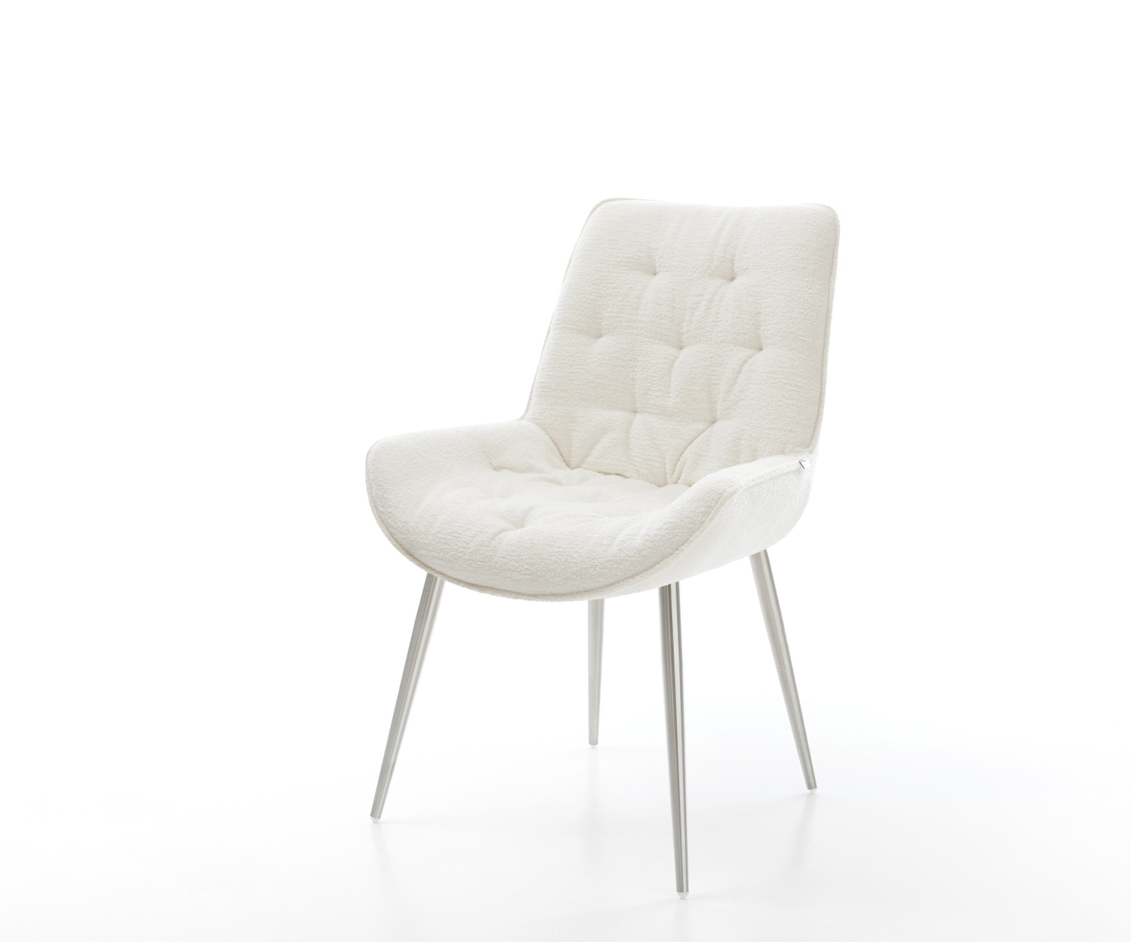 DELIFE Esszimmerstuhl Taimi-Flex Bouclé Soft Beige 4-Fuß konisch Edelstahl