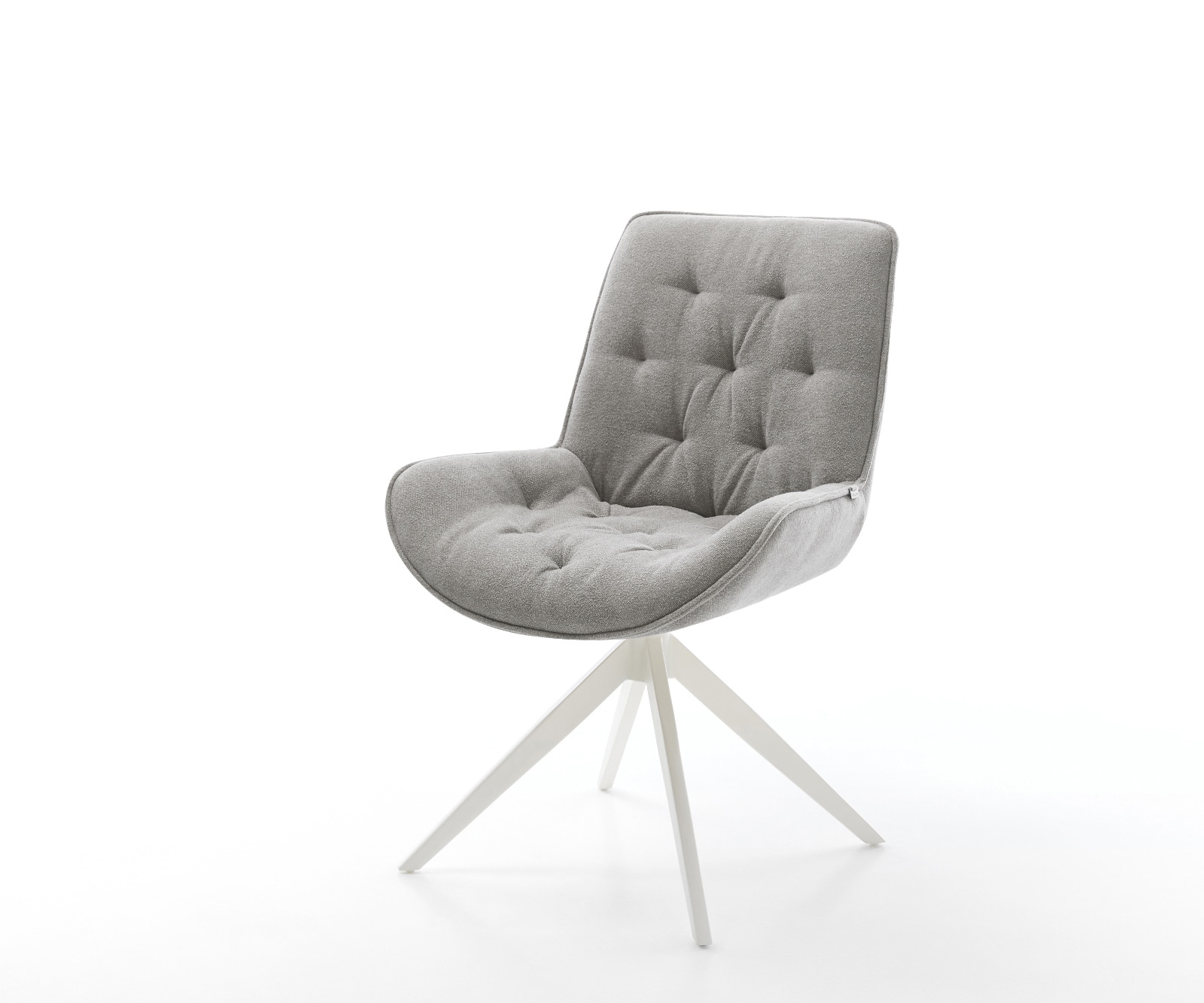 DELIFE Drehstuhl Taimi-Flex Strukturstoff Soft Grau Kreuzgestell breit Weiß 360° drehbar Wippfunktion